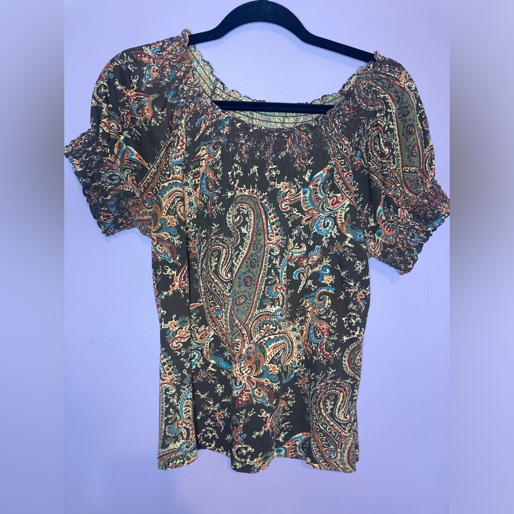 Ralph Lauren Multicolor Paisley Blouse Large-Petite Line 100% Cotton